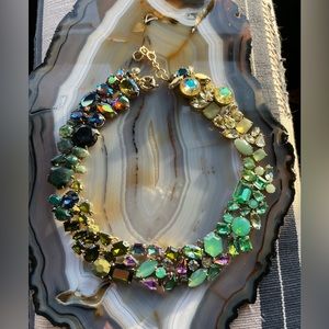 **RARE** J. Crew Green Multi-Colored Ombré Crystal Cluster Statement Necklace